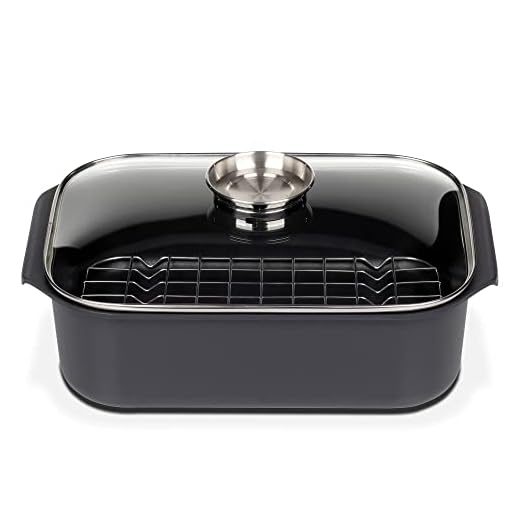 GSW Rechteckbräter Gourmet – hochwertiger Bräter mit Deckel und Grilleinsatz, ideal zum Schmoren, Dünsten und Braten, auch für den Backofen – Schwarz, Aluguss, 8 Liter
