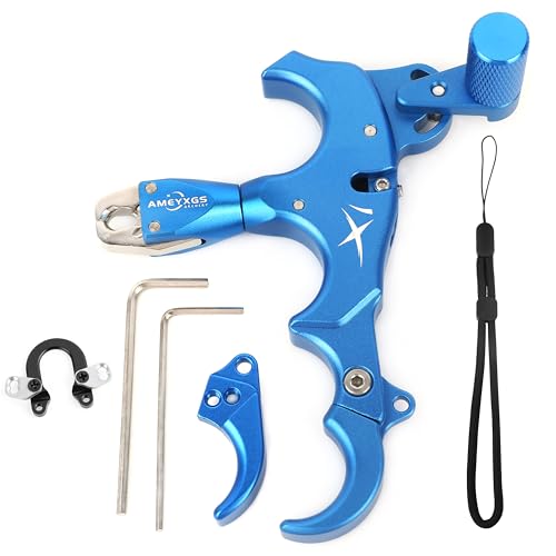 ZSHJGJR Archery Bow Release Aid 360° Rotating Head Thumb Release 3/4 Fingers Adjustable Left/Right Handed for Compound Bow Hunting Shooting Accessories (Blue)
