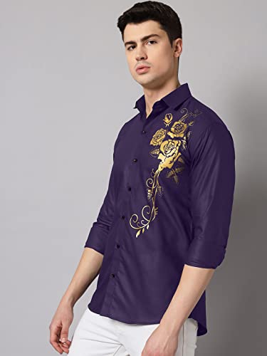 Image of Zombom Men's Regular Fit Cotton Blend Printed Spread Collar Full Sleeve Casual Shirt