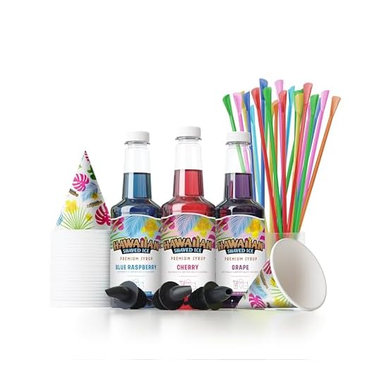 Hawaiian Shaved Ice Syrup 3 Pack with Accessories