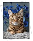 CATNEVERLAND Bengal Cat Greeting Card 5x7 Inch Any Occasion from Cats with Flowers Collection Premium Cardstock Blank Inside White Envelope Great Gift for Cat Lovers