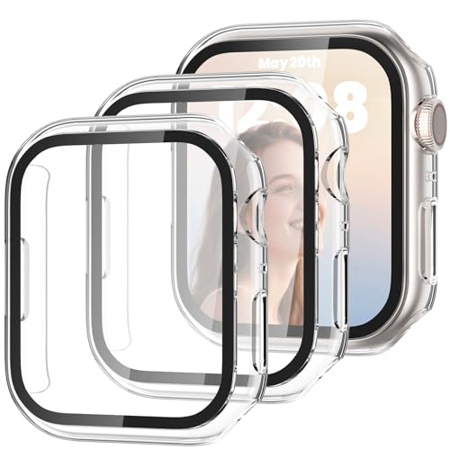Delidigi 3 Piezas Protector Apple Watch Serie 6/Series 5/Serie 4/SE 44mm, Ultra Delgada PC Funda, con Protector Pantalla de Vidrio Templado Completa Carcasa de Protección para iWatch(Transparente)