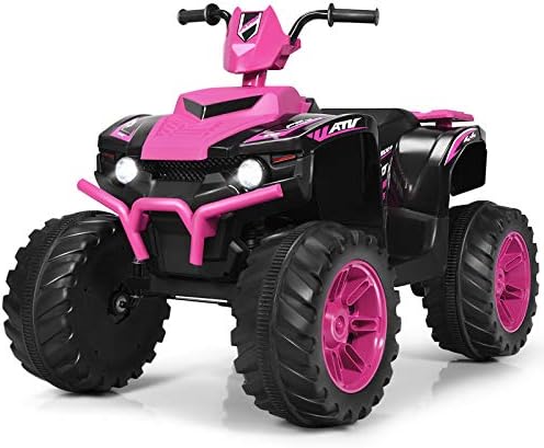 Costzon Kids ATV, 12V Battery Powered Electric Vehicle w/LED Lights, High & Low Speed, Horn, Music, USB, Treaded Tires, Ride on Car 4 Wheeler Quad for Boys & Girls Gift, Ride on ATV (Pink)