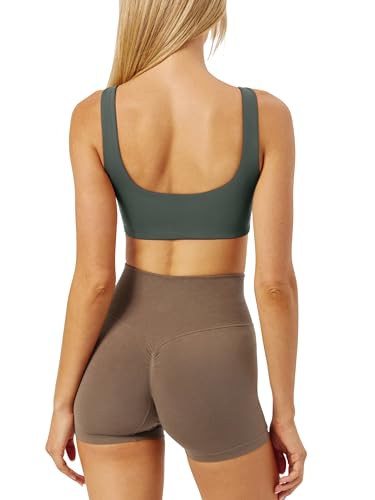 Image of LASLULU Sexy Sports Bras for Women Scoop Neck Sleeveless Padded Bra Workout Yoga Crop Top