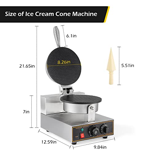 Dyna-Living Commercial Ice Cream Cone Machine Waffle Cone Maker 110V Electric Stainless Steel Egg Roll Mold Nonstick Waffle Cone And Bowl Maker For Home Restaurant Use 1200W #TOP5