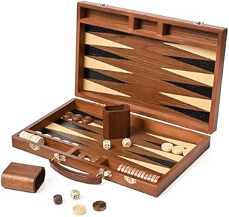 ROPODA Sapele Wood Backgammon Board Game Set (15 Inches) for Adults and Kids - Classic Board Strategy Game - Portable and Travel Backgammon Set with Wooden Playing Pieces and Accessories
