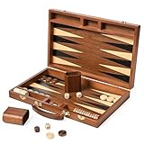 ropoda Sapele Wood Backgammon Board Game Set (15 Inches) for Adults and Kids - Classic Board Strategy Game - Portable and Travel Backgammon Set with Wooden Playing Pieces and Accessories