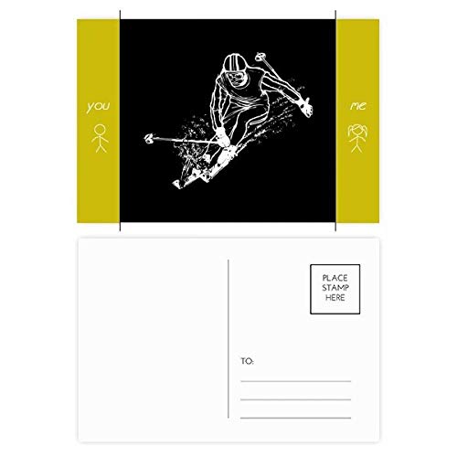 Ski carte postale ami jeu de 20 pièces correspondance merci et sports d'hiver illustration noire DIYthinker