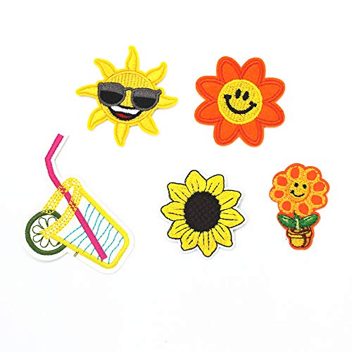 SUNMOVE 5 Stück Sonnenblumen Stickerei Aufnäher Bügelbild Badge Jeans Kleidung Stoff Applikation DIY Cover