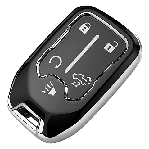 Tukellen for Chevy Key Fob Cover Soft TPU Full Protection Key Shell Key Case Compatible with 2017-2021 Chevrolet Silverado Suburban Tahoe GMC Acadia Sierra Terrain Yukon (Silver, 5 Button) Cover