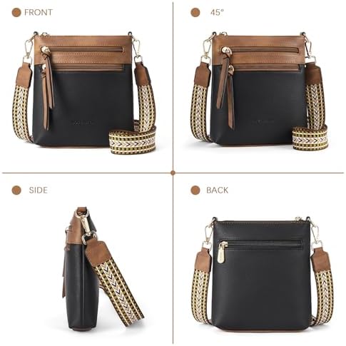BOSTANTEN Small Crossbody Bags for Women Trendy Cell Phone Cross Body Purses Shoulder Handbag with Card Slots, Black With Brown, Small, Crossbody Bags for Women