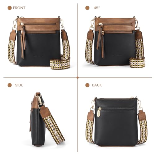 BOSTANTEN Small Crossbody Bags for Women Trendy Cell Phone Cross Body Purses Shoulder Handbag with Card Slots, Black With Brown, Small, Crossbody Bags for Women
