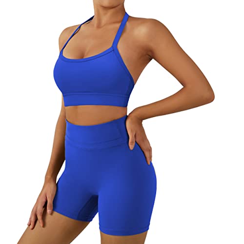 Moshengqi Y Back Padded Sports Bra For Women Racerback Strappy Workout Yoga Bra(M,215-Royal Blue #TOP2