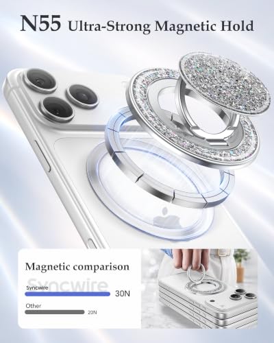 Image of SYNCWIRE for MagSafe Phone Grip, Sparkly Magnetic Phone Ring Holder | 360 Rotation, Glitter Phone Grip Finger Holder Stand Kickstand Bling Bling, for iPhone 17 16 15 14 13 12 Pro Max MagSafe