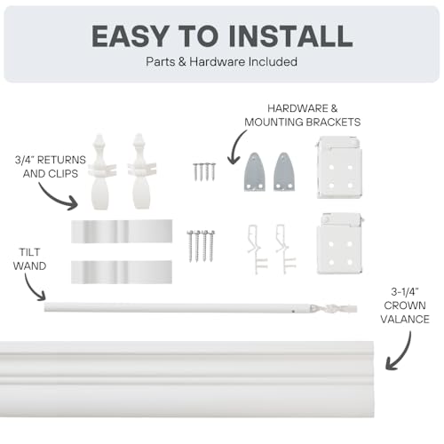 Lotus & Windoware Cordless, 2 Inch Faux Wood Blind, 46\" Wide x 60\" Long, Window Blinds, Blinds & Shades, Blinds for Indoor Windows, Wooden Blinds, Smooth, Bright White