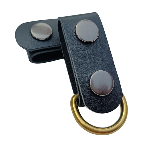 2 pack leather belt keepers+1 solid brass buckle，leather belt loop keepers keychain for men and women