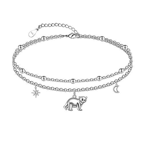 Image of CHIC & ARTSY Women Anklets S925 Sterling Silver Cute Animal Layered Anklet Bracelet Adjustable Multilayer Beach Anklet Bracelet Summer Foot Jewelry Cable Chain 10-11 Inches