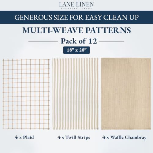 Image of LANE LINEN Tea Towels for Kitchen 100% Cotton Durable 12 Pack - Beige