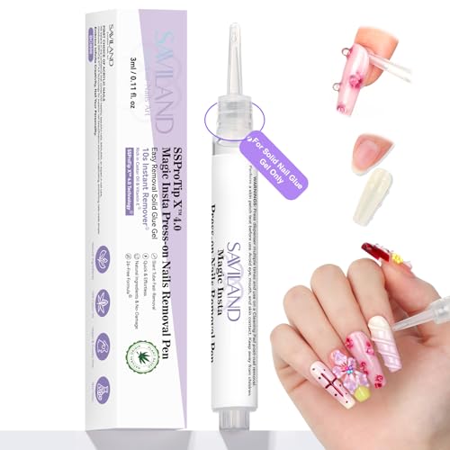SAVILAND Nail Glue Remover Pen - 10S Fast Removal False Nail Remover for Press On Nails Without Acetone Plant-based formula Press on Nail Remover for False Nails & Solid Glue Removal Home Use 3 ml