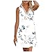 Produktbild TTWOMEN Minikleid Damen Sommer Drucken Kleid Elegant Ärmellos Sommerkleid V-Ausschnitt Wimpern Spitze Bedruckt Knielang Lässiges Lose Strandkleid Tunika Mode S-3XL (Weiß, 3XL)