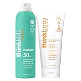 Thinkbaby SPF 50+ Baby Mineral Sunscreen, 6oz + Thinksport Kids SPF 50+ Sheer Mineral Sunscreen Spray, 6oz, Water Resistant Sun Cream – Broad Spectrum UVA/UVB Sun Protection