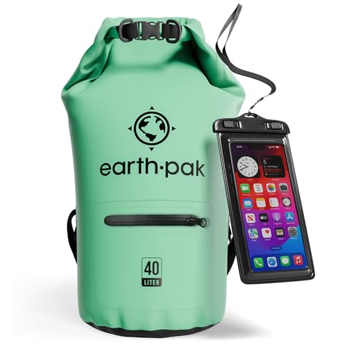 Image of Earth Pak- Waterproof Dry Bag with Front Zippered Pocket Keeps Gear Dry for Kayaking, Beach, Rafting, Boating, Hiking, Camping and Fishing with Waterproof Phone Case