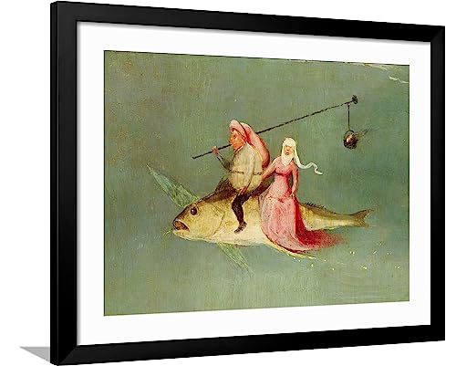 ART.COM Framed Wall Art Prints The Temptation of St. Anthony, Right Hand Panel, Detail of a Couple Riding a Fish by Hieronymus Bosch, Figurative Decor, 32