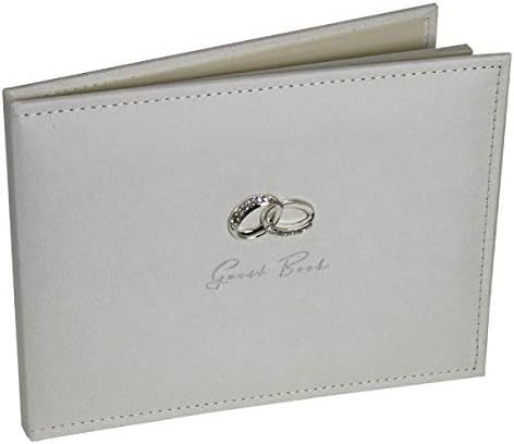 Wedding Guest Book - Amore Suede Guest Book with Silver Rings
