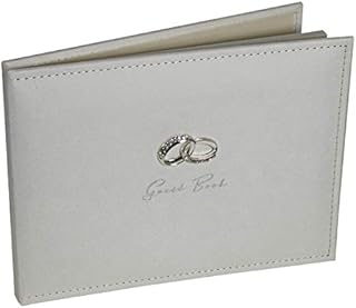 Wedding Guest Book - Amore Suede Guest Book with Silver Rings