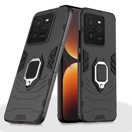 Image of Pikkme D5 Tough Armor Bumper Case | 360 Protection Case | Ring Holder Stand Back Cover for Realme GT 7 Pro 5G (Black)