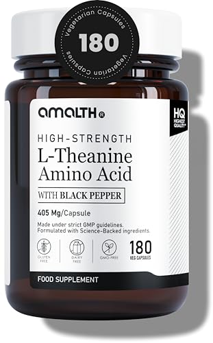 Amalth L-Theanine 405mg with Black Pepper | High-Strength Amino Acid Capsules | 180 Vegan Capsules | Non-GMO, Gluten & Dairy Free | 6 Months Supply Food Supplement