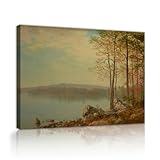 秋の湖の風景キャンバスウォールアートアルバートビアシュタット有名な絵画レプリカキャンバスプリントリビングルーム寝室オフィスの壁の装飾45x58cmインナーフレーム