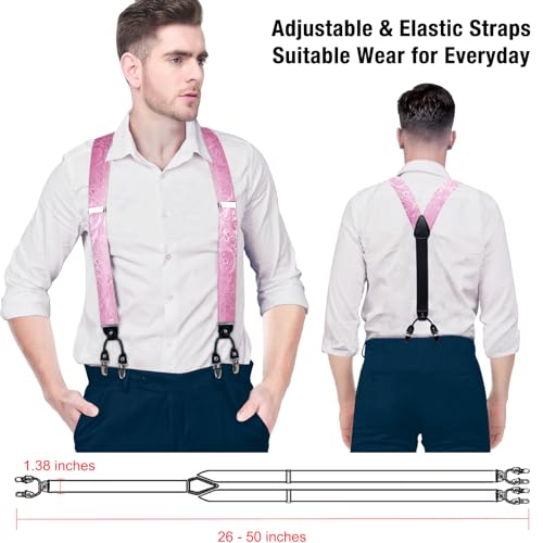 Image of DiBanGu Paisley Bow Tie and Supenders for Men Tuxedo Heavy Duty 6 Clips Suspender Adjustable Y-Shape Mens Trouser Braces