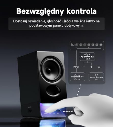 Edifier R20BT głośniki komputerowe USB, sterowniki pełnego zakresu 2,75", Bluetooth 6.0, sterowanie dotykowe, wejście AUX, oświetlenie i profile dźwięku konfigurowalne w aplikacji – Czarny
