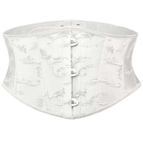 VONMELLI Jacquard Corset Belt for Women Underbust Lace Up Waist Wide White Corset Belt Renaissance Gothic Steampunk Bustier, M