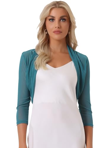 Allegra K Durchsichtiger Netz-Cardigan für Damen, 3/4-Ärmel, bauchfreier