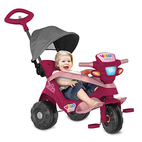Triciclo Velobaby Reclinavel C/ Capota Passeio & Pedal (Pink), Bandeirante, Pink