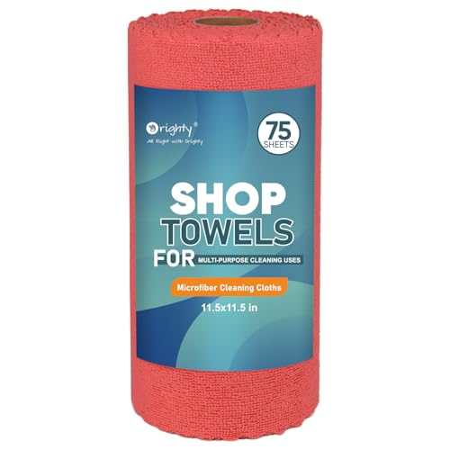 Orighty Microfiber Cleaning Cloths, 75 Sheets Shop Towels, Reusable Paper Towels Shop Rags, Washable Microfiber Towel Roll Cleaning Rags for Cars, House, Kitchen, 11.5’’ x 11.5’’, Red