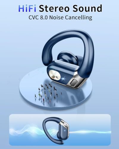 Image of Wireless Earbuds, Bluetooth 5.4 Headphones Sport, 75H Deep Bass Sound Over Ear Buds with 4 ENC Noise Cancelling Mic, Dual LED Display, IP7 Waterproof Earphones with Earhook for Workout /Running /Gym