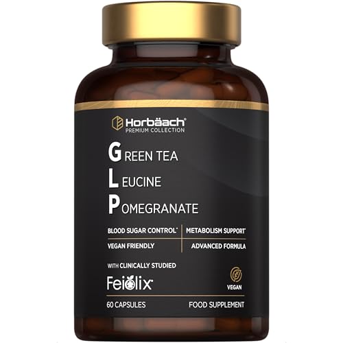 GLP Supplement 1198mg with Feiolix | Green Tea L-Leucine Pomegranate Feiolix from Feijoa Fruit & Chromium | 60 Vegan Capsules | by Horbaach