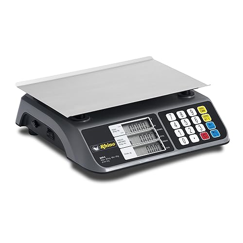 RHINO, Báscula Digital Comercial, 20 kg, Pantallas de Usuario y Cliente, Función de Conteo de Piezas, Precio Neto,10 Memorias en Teclado para Productos con...