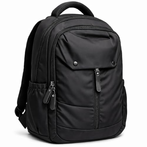 Premium Black Laptop Backpack for Men & Women | Water Resistant Travel Backpack | Multi-Compartment College/Office Bag with Front Pocket & Side Bottle
