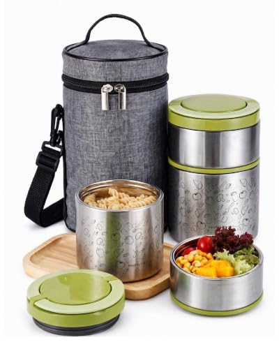 Lille Home 2 Tier Vacuum Insulated Stainless Steel Thermal Lunch Box,32OZ
