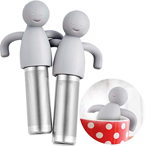 DELFINO Tea Infuser Filter Loose Tea Cute Stainless Steel Ultra Fine Mesh Tea Supplies Steeper Diffuser Herbal Tea and Spices Get the More Enjoyable Tea Times with Friends and Family (2 Pcs Gray)