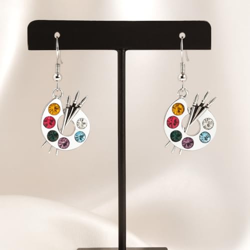 Paint Brush And Colorful Paint Palette Charm Earrings, Artist Painter Jewelry, Gift4