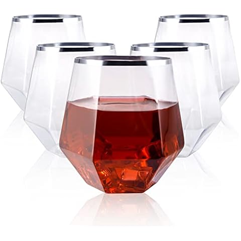 LUODA 32 Pack Silver Plastic Wine Glasses,12 Oz Disposable Silver Whiskey Glasses, Silver Stemless Diamond Shaped Wine Glasses For Serving White Wine, Red Wine, Cocktail, Whiskey Cover