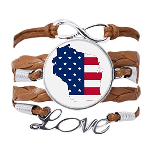 Bracelet en cuir noir motif pavillon Wisconsin pour un look urbain branché
