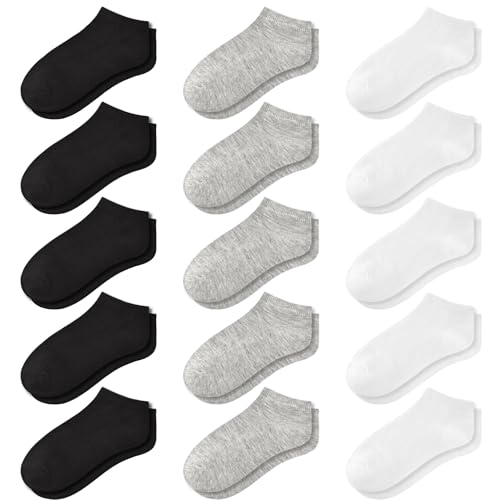 GENTABY 15 Pairs Kids Low Cut Ankle Socks for Boys Girls 10-13 Breathable Lightweight No-Show for Sneakers Sports School Durable Moisture-Wicking Toddler Children Socks