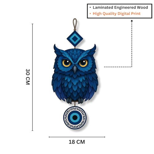 Image of GiftOday Owl Shape Wooden Wall Hanging For Home & Kitchen Decor | Evil Eye Decoration Livingroom, Bedroom | Modern Artwork | Designer Mdf Item | Wall Hanging Ornament Door Decorative (18 x 30 CM)