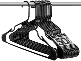 House day Strong Black Plastic Coat Hangers 50 pack 16.5" / 42cm wide, Fit for Adult, Children above 10, Odourless Package, with Convenient Hooks